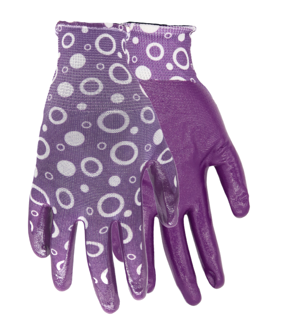 Red Steer A209 Flowertouch Lawn & Garden Gloves, Nitrile Palm, Pink or Purple Flower Design, Sizes S-L, Sold by Pair - GPS Gloves