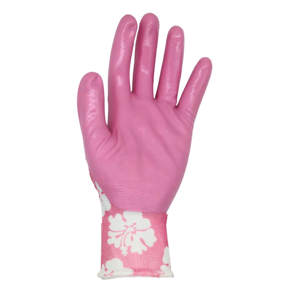 Red Steer A209 Flowertouch Lawn & Garden Gloves, Nitrile Palm, Pink or Purple Flower Design, Sizes S-L, Sold by Pair - GPS Gloves