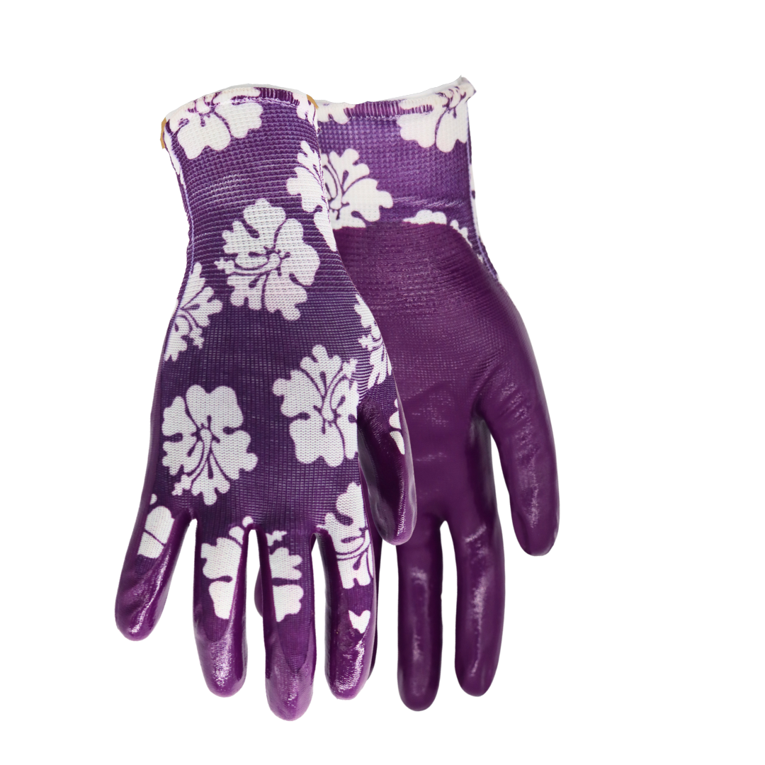 Red Steer A209 Flowertouch Lawn & Garden Gloves, Nitrile Palm, Pink or Purple Flower Design, Sizes S-L, Sold by Pair - GPS Gloves