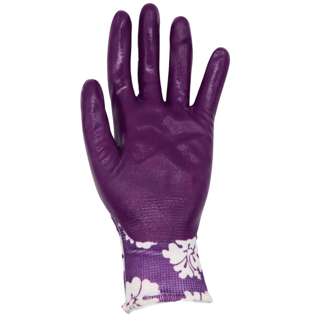 Red Steer A209 Flowertouch Lawn & Garden Gloves, Nitrile Palm, Pink or Purple Flower Design, Sizes S-L, Sold by Pair - GPS Gloves