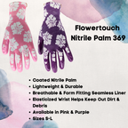 Red Steer A209 Flowertouch Lawn & Garden Gloves, Nitrile Palm, Pink or Purple Flower Design, Sizes S-L, Sold by Pair - GPS Gloves