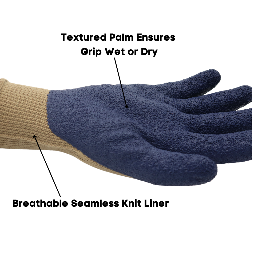 Red Steer PowerGrip A300B Rubber Palm Full-Fingered Work & General Purpose Glove, Tan/Navy Blue - GPS Gloves