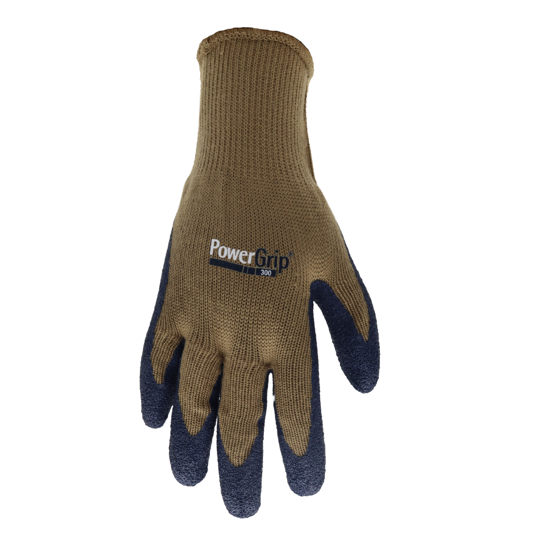 Red Steer PowerGrip A300B Rubber Palm Full-Fingered Work & General Purpose Glove, Tan/Navy Blue - GPS Gloves