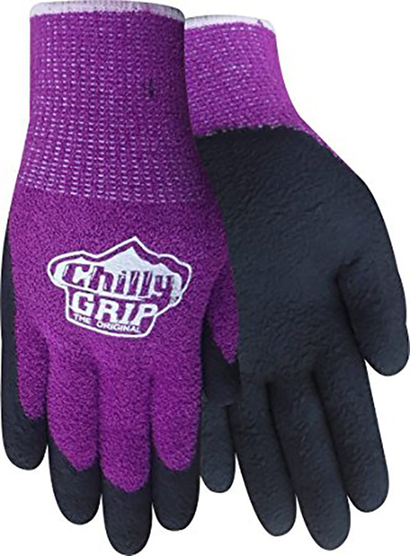 Chilly Grip Women's Chenille Thermal Lined Foam Rubber Gloves, Purple/Black, Sold by Pair, Sizes S-L - GPS Gloves