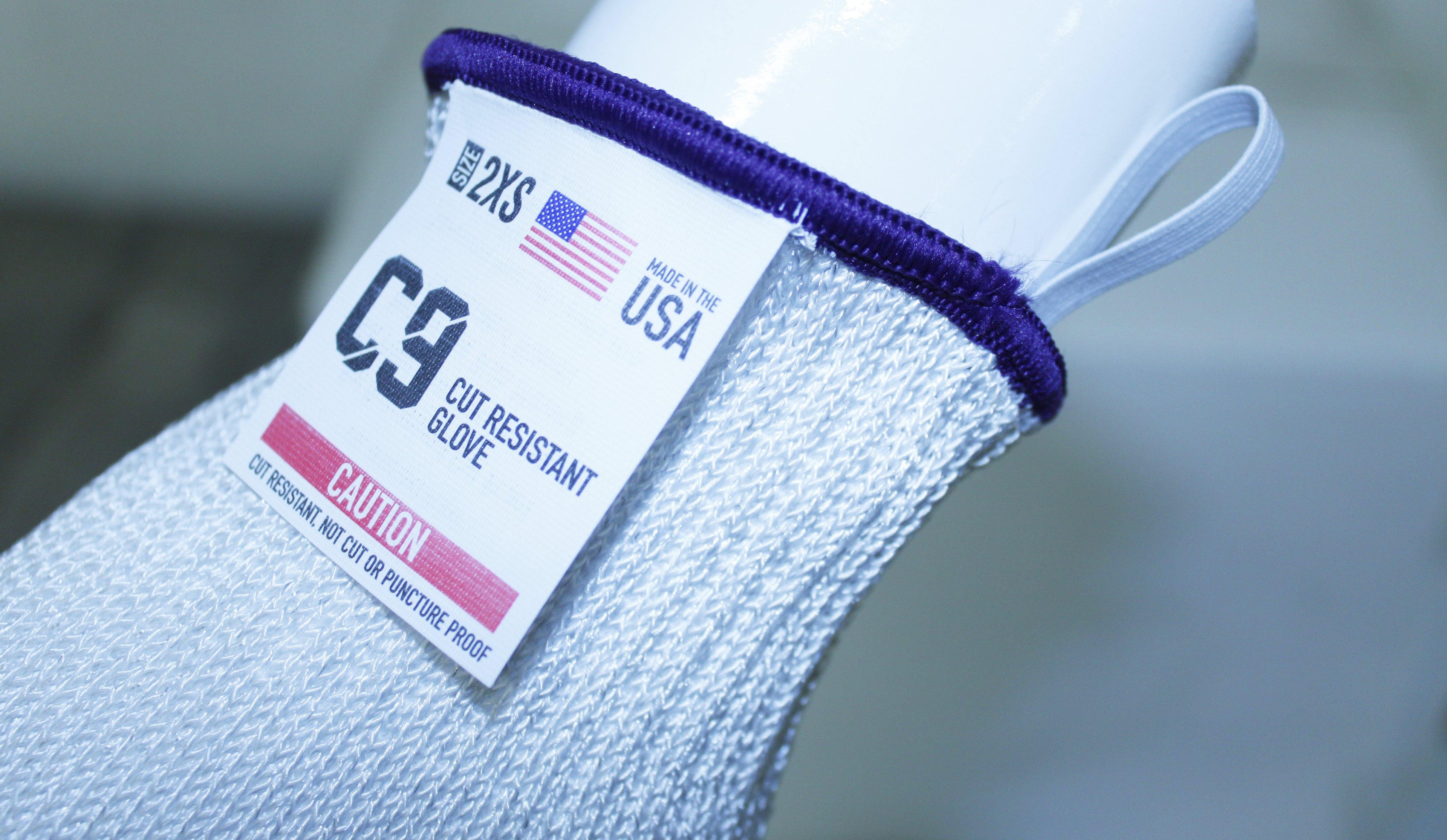 C9, 10 GG Cut Resistant White Glove with Hang Up Loop, ANSI Cut Level 5 - Sizes XXS-XXL - GPS Gloves