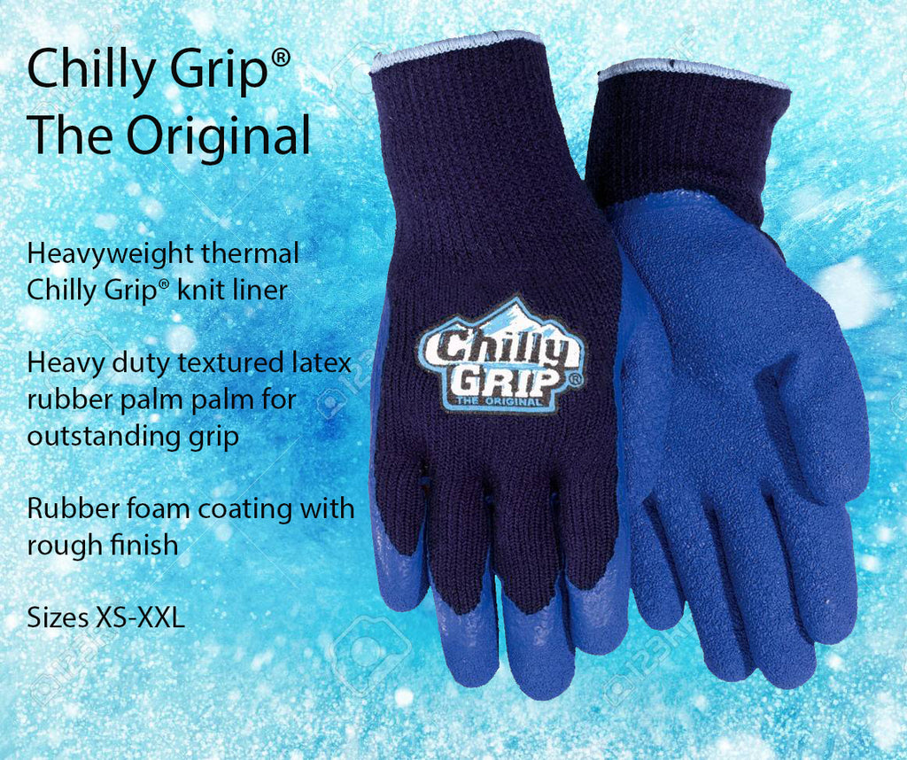 Chilly Grip, Blue Acrylic, Rubber Foam Coating Insulated Gloves, Sizes XS-XXL - GPS Gloves