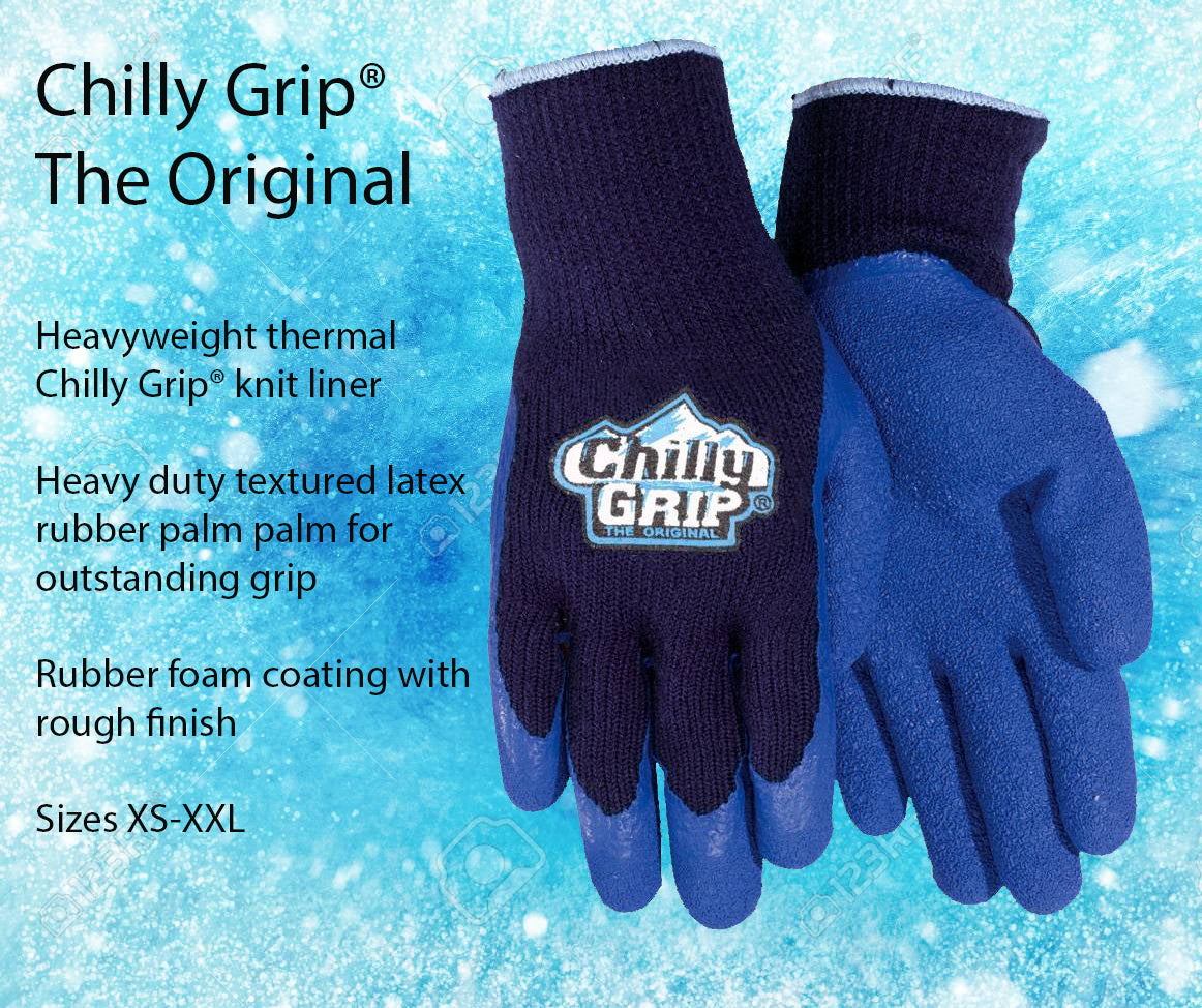 Chilly Grip, Blue Acrylic, Rubber Foam Coating Insulated Gloves, Sizes XS-XXL - GPS Gloves