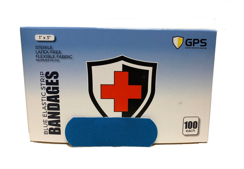 Blue Adhesive Bandages 1" x 3" - 100/Box - GPS Gloves