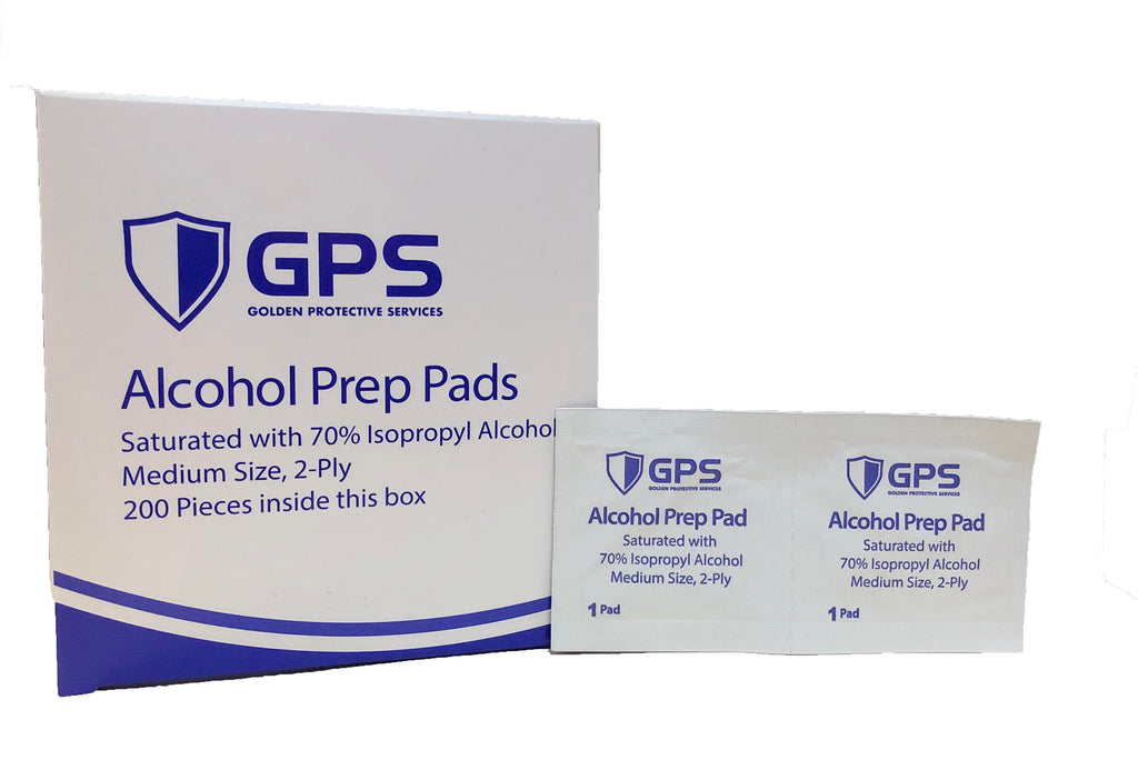Alcohol Prep Pads, 70% Isopropyl Alcohol, Size Medium, 2-Ply, 200 Per Box - GPS Gloves