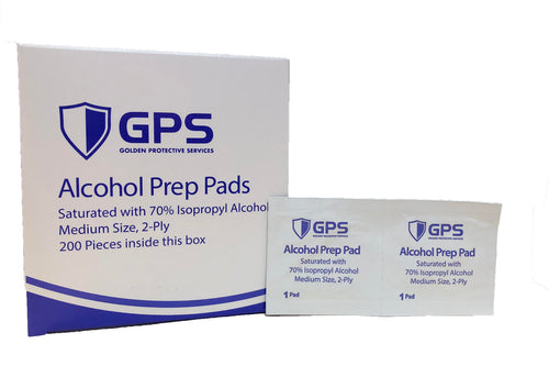 Alcohol Prep Pads, 70% Isopropyl Alcohol, Size Medium, 2-Ply, 200 Per Box - GPS Gloves