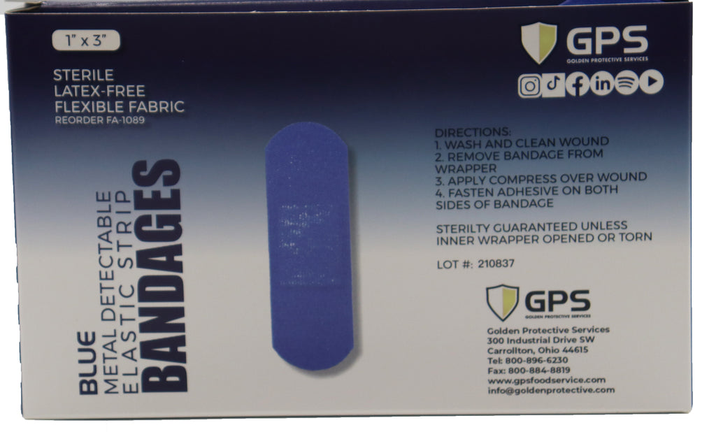 Strip Bandage Blue Metal Detectable, 1" x 3" - 100/Box - GPS Gloves