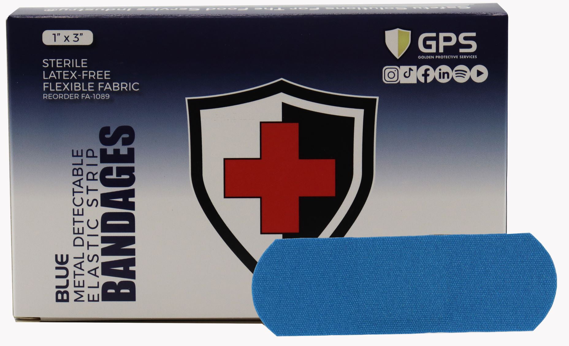 Strip Bandage Blue Metal Detectable, 1" x 3" - 100/Box - GPS Gloves