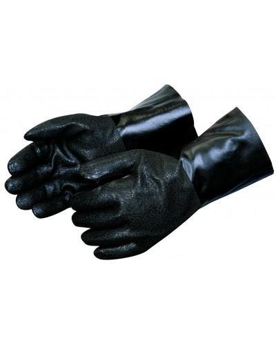 14" Rough Finish Black PVC, Double Lined, Interlock Lined Gloves, Size Large, Sold by Pair - GPS Gloves