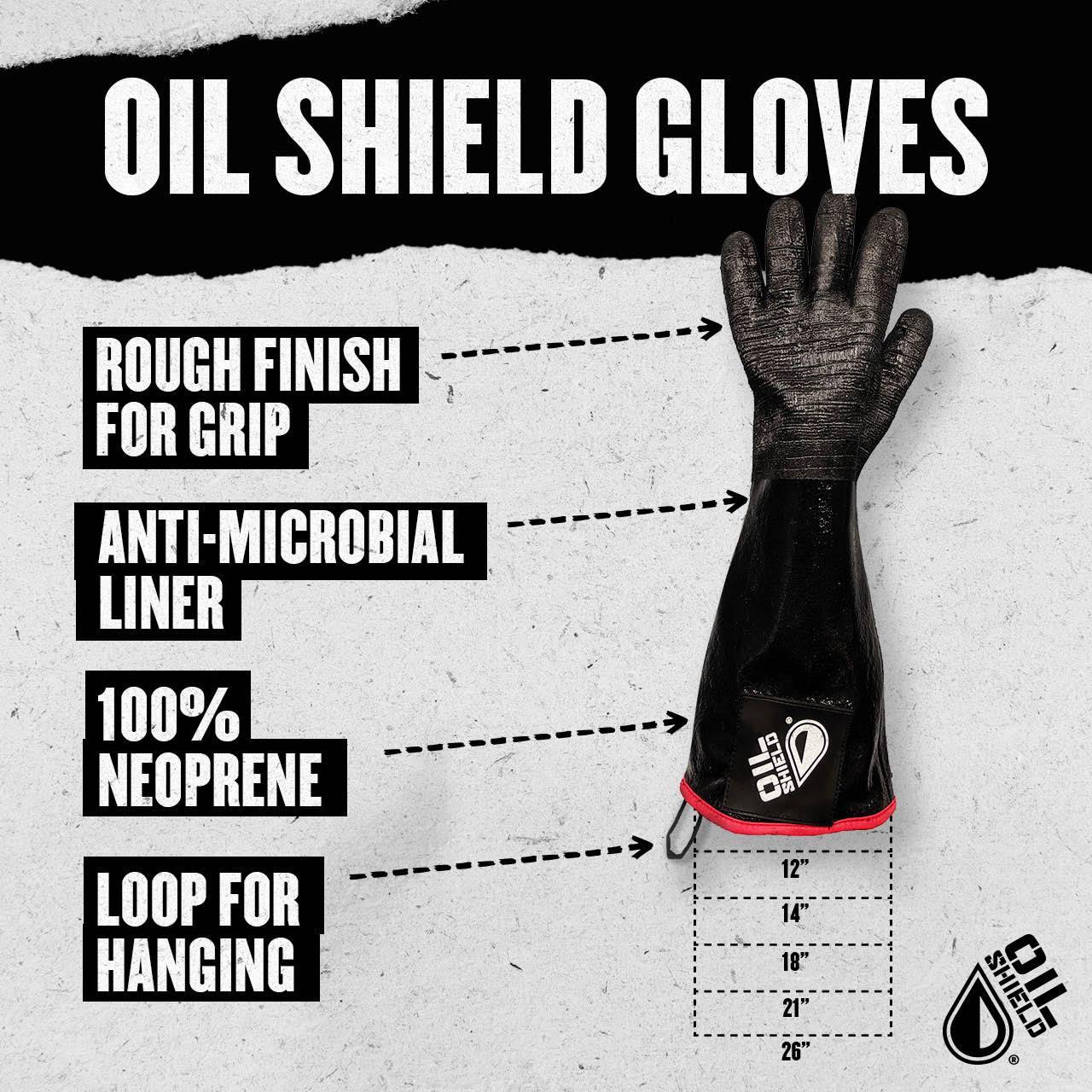 Oil Shield®, 18" High Temp Neoprene Yellow Banding & RAW Food Labeling Gloves, Sizes S & L - GPS Gloves