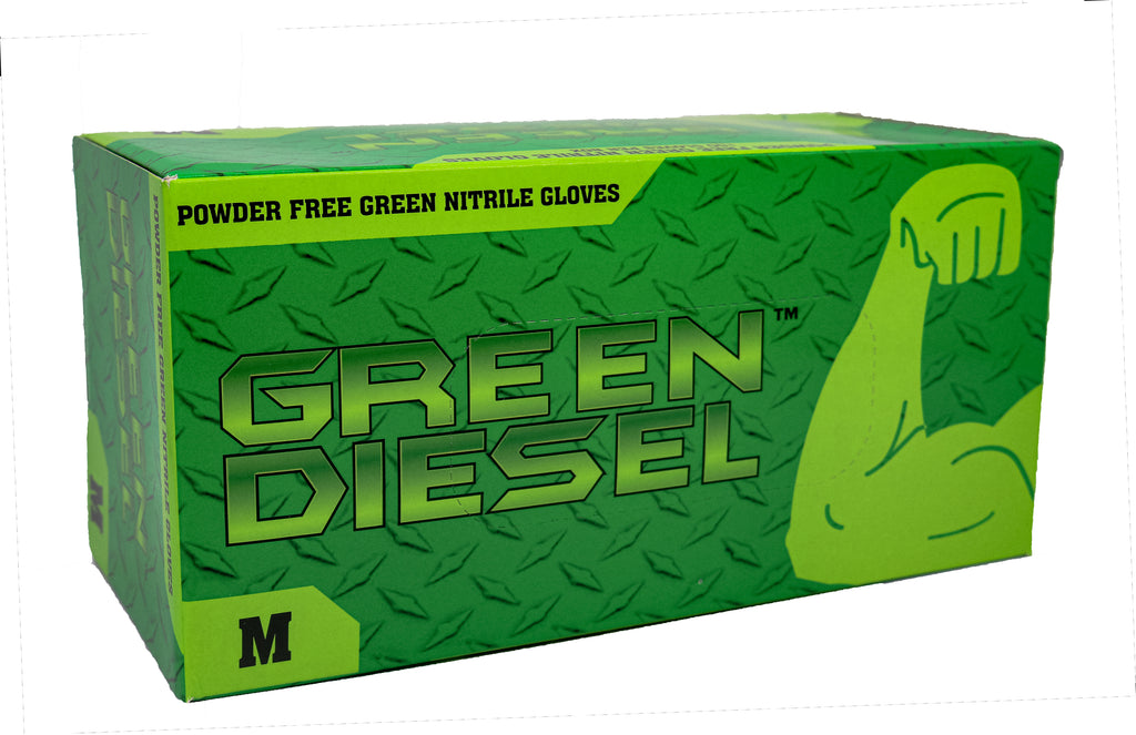 The Green Diesel®, Powder Free Nitrile Disposable Gloves, 8 Mil, Sizes M-XXL - GPS Gloves
