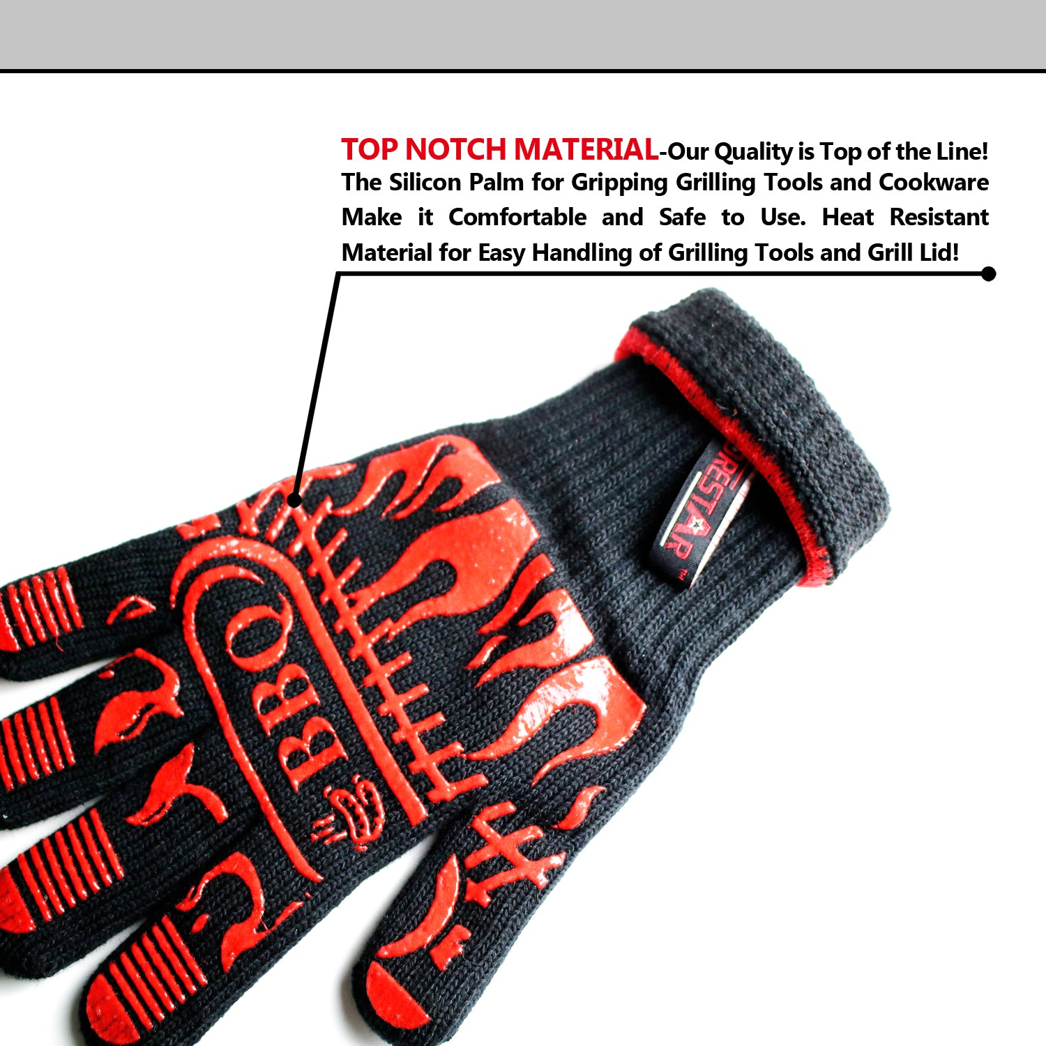 BBQ Grill Gloves, Premium Extreme Heat Resistant Up to 932℉, Great for BBQ, Oven and Grill, Non Slip, Silicone, Washable, Safe for Cooking, Grilling, Baking, 1 Glove - GPS Gloves