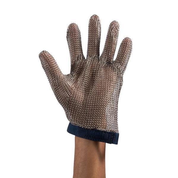 Steel Mesh Glove with Black Strap, Stainless Steel - Sizes S - XL