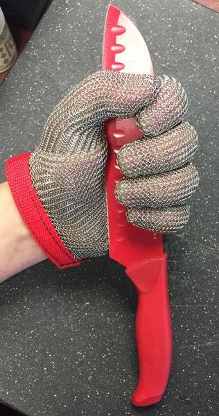 Steel Mesh Glove with Strap, Stainless Steel - Sizes XXS-XXL - GPS Gloves
