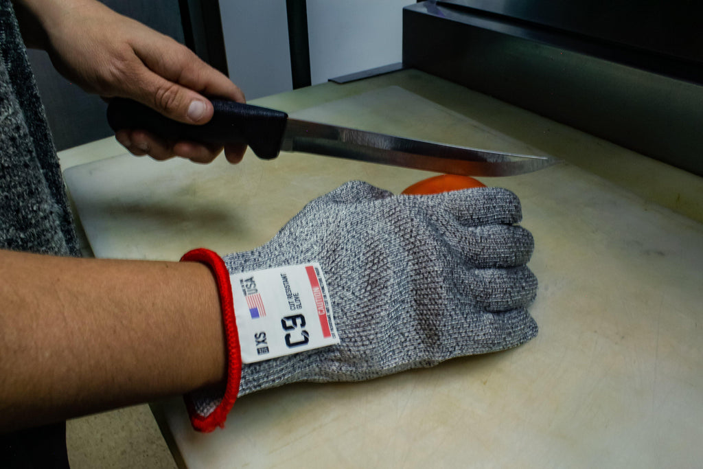 C9, 10 Gauge Cut Resistant Grey Glove w/Hang Up Loop ANSI Cut Level 5 - Sizes XXS-XXL - GPS Gloves