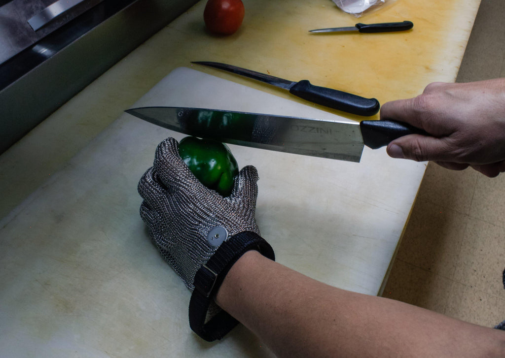 Steel Mesh Glove with Black Strap, Stainless Steel - Sizes S - XL - GPS Gloves