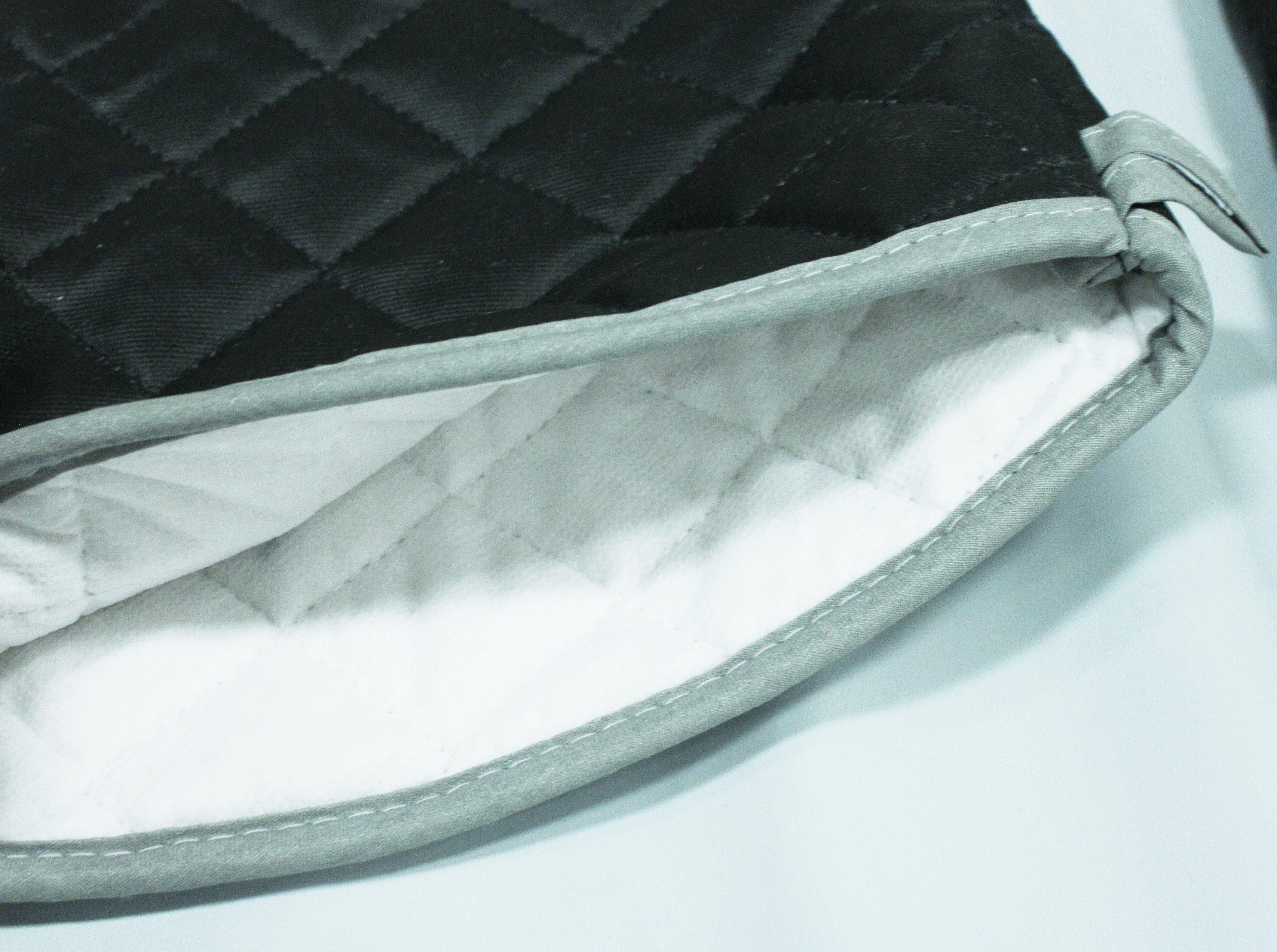 24 Black Quilted Canvas Oven Mitts, 450 Degree Heat Resistance