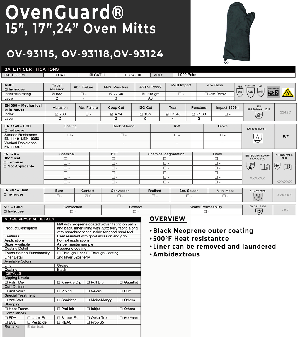 OvenGuard 18" Oven Mitts, Burn & Steam Protection, 500 Degree Temp Rating, Black - GPS Gloves