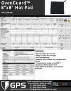 OvenGuard Hot Pad 8" x 8", Burn and Steam Protection, 500 Degree Temp Rating, Hang Up Loop, Black - GPS Gloves