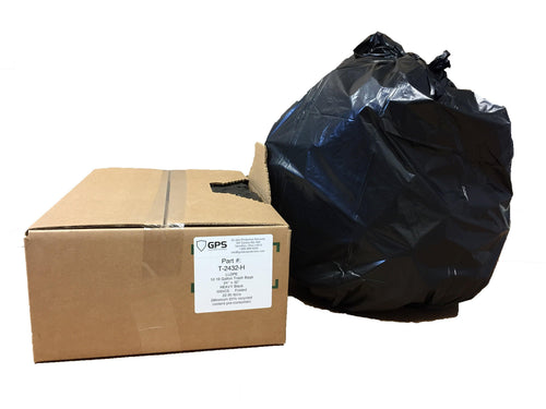 12-16 Gallon Trash Bags, 24" x 32", Black, 500 Per Case, Folded - GPS Gloves