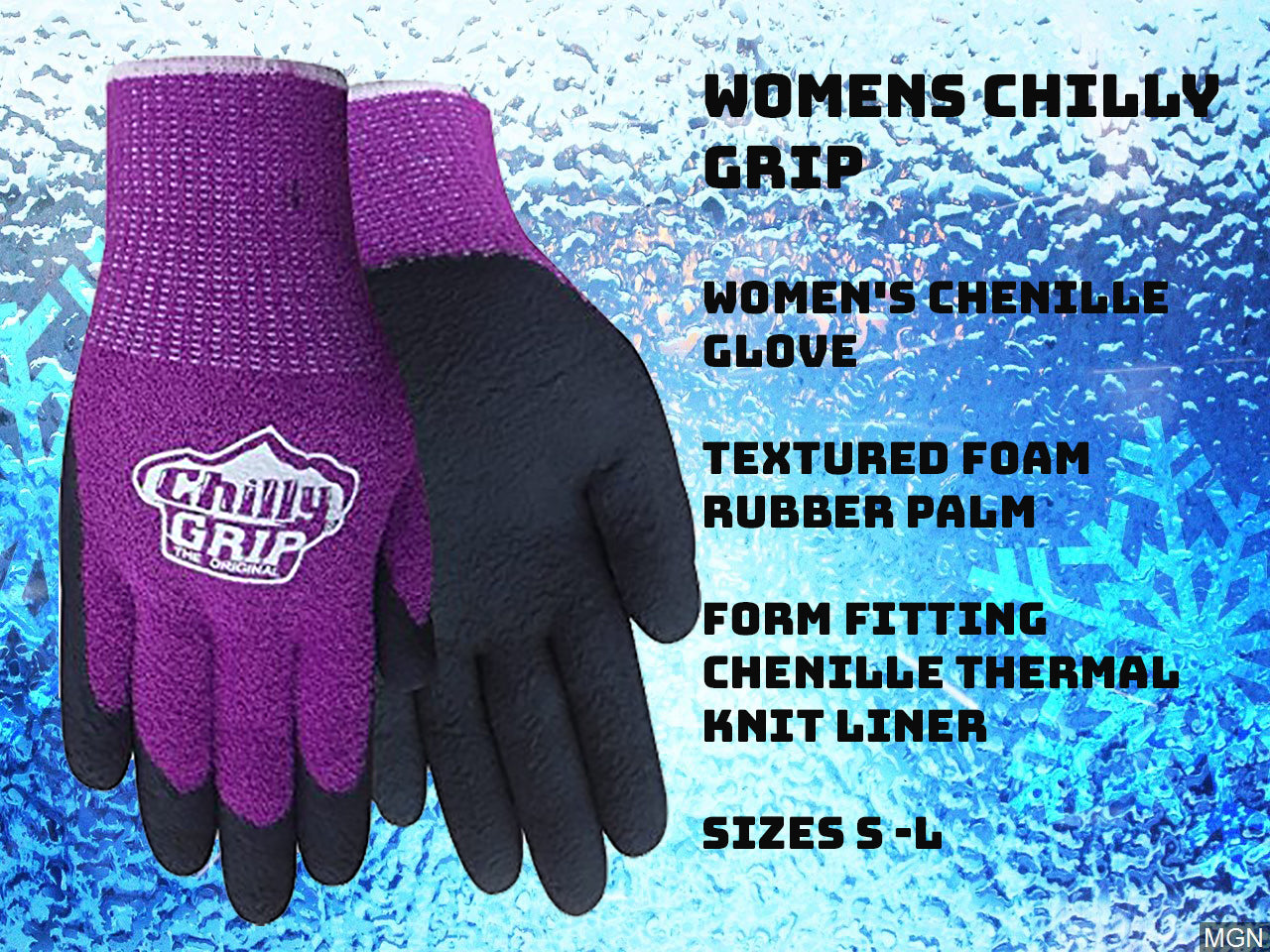 Chilly Grip Women's Chenille Thermal Lined Foam Rubber Gloves, Purple/Black, Sold by Pair, Sizes S-L