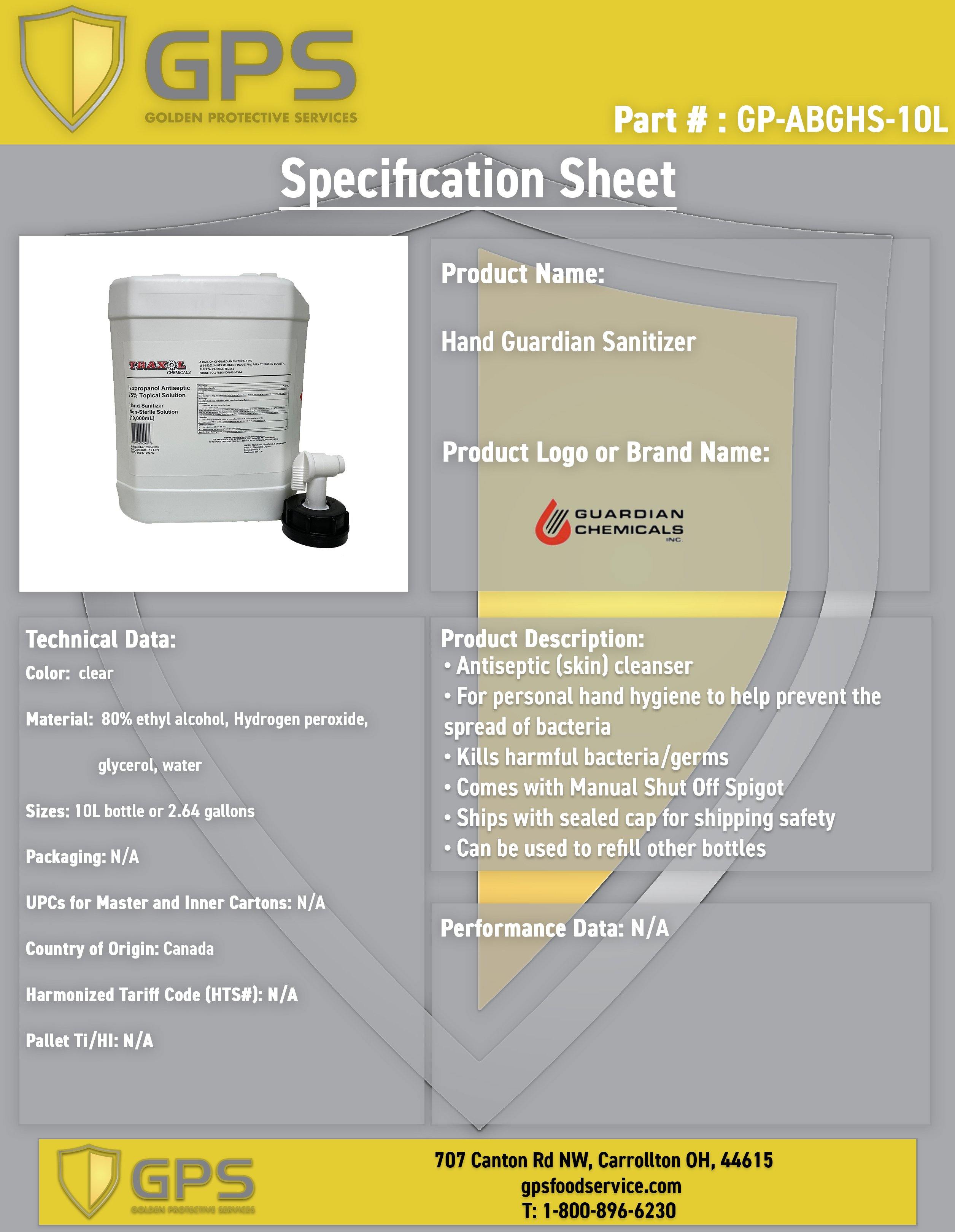 Traxol Isopropanol Antiseptic 75% Topical Solution Hand Sanitizer, 10 Liter Bottle, Spigot Included - GPS Gloves