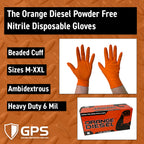 The Orange Diesel®, Powder Free Nitrile Disposable Gloves, 6 Mil, Sizes M-XXL - GPS Gloves