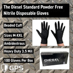 The Diesel Standard Powder Free Nitrile Disposable Gloves, 3.5 Mil, 100 Gloves Per Box, Sizes M-XXL - GPS Gloves