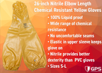 26-inch Nitrile Elbow Length Chemical Resistant Yellow Gloves, 100% Liquid Proof - GPS Gloves