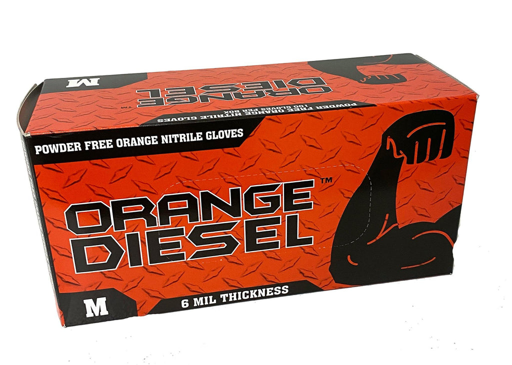 The Orange Diesel, Powder Free Nitrile Disposable Gloves, 6 Mil, Sizes M-XXL - GPS Gloves
