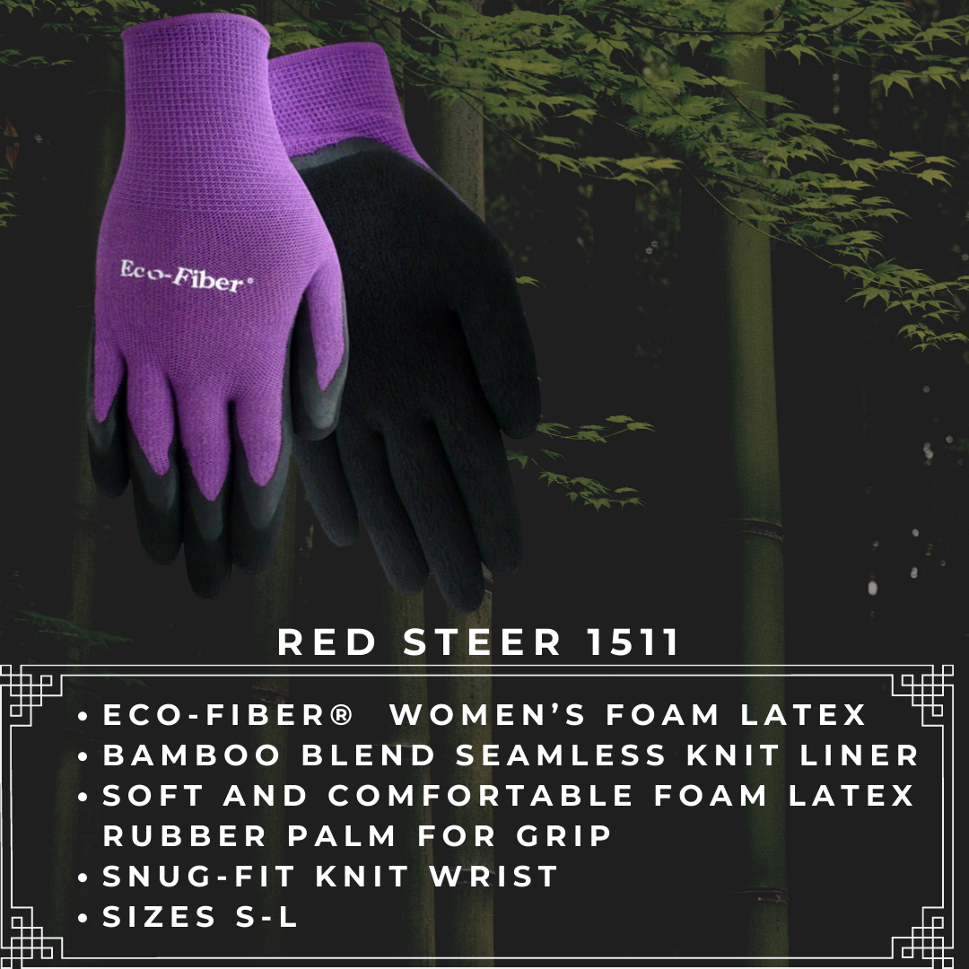 Red Steer 1151 Eco-Fiber Bamboo General Purpose Gloves, Pink & Purple, Latex Palm, Sizes S-L, Sold by Pair - GPS Gloves