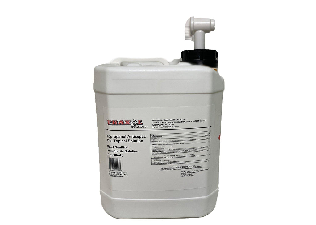 Traxol Isopropanol Antiseptic 75% Topical Solution Hand Sanitizer, 10 Liter Bottle, Spigot Included - GPS Gloves